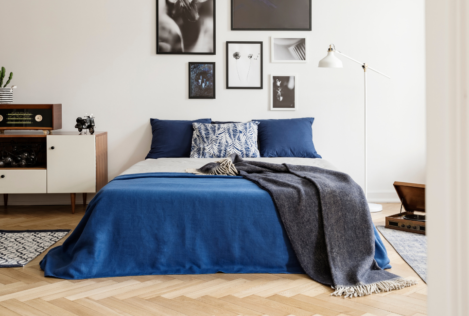 Blue Comfoter in Well Decorated Bedroom