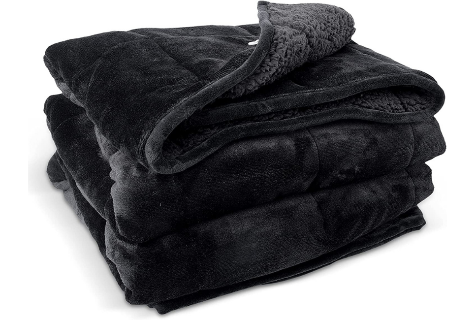 folded black sherpa blanket