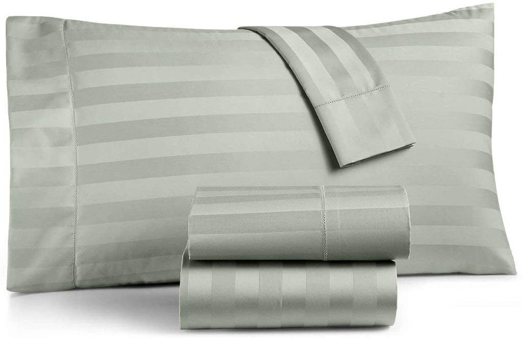 Supima Cotton 550 Thread Count Sateen Damask Stripe Sheet Set in Pale Lilac