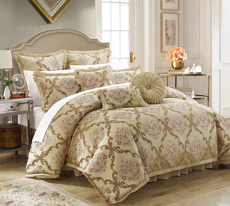 Chic Home 9 Piece Aubrey Decorator Upholstery Comforter Set in Baroque Gold Pattern