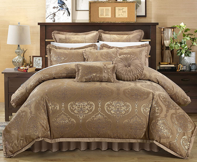 Chic Home 9 Piece bedding set in metallic bronze baroque pattern