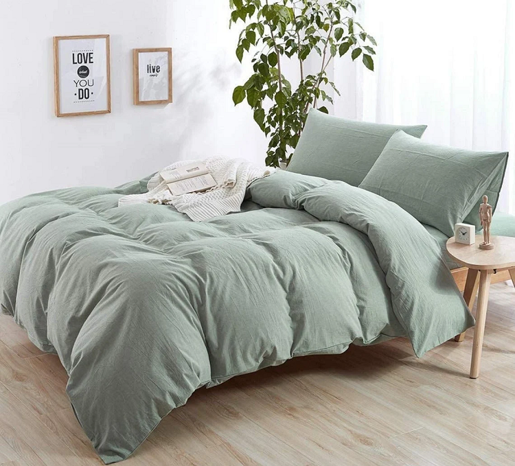 Cotton Bedding Shop Sage Green Duvet Cover Set in cozy, clean room