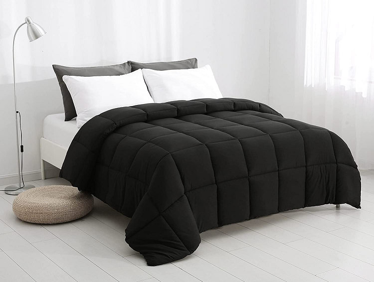 Quilted Black Comforter in Modern Clean Room