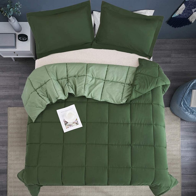 EvJk Dark Green and Sage Reversible comforter