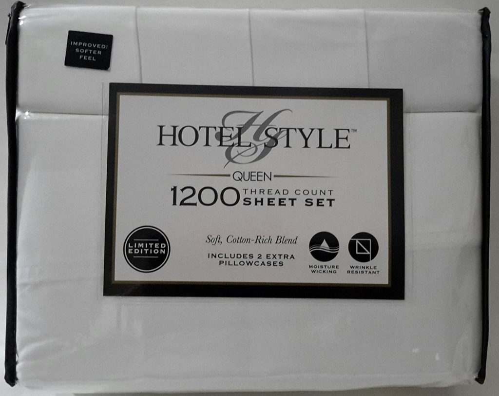 HOTEL STYLE 1200 Thread Count Sheets in package with label