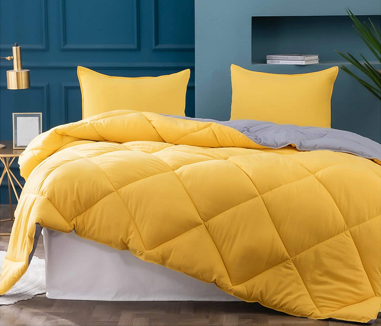 KASENTEX 2 Tone Yellow Reversible Comforter Set with Plush Down Alternative Filling