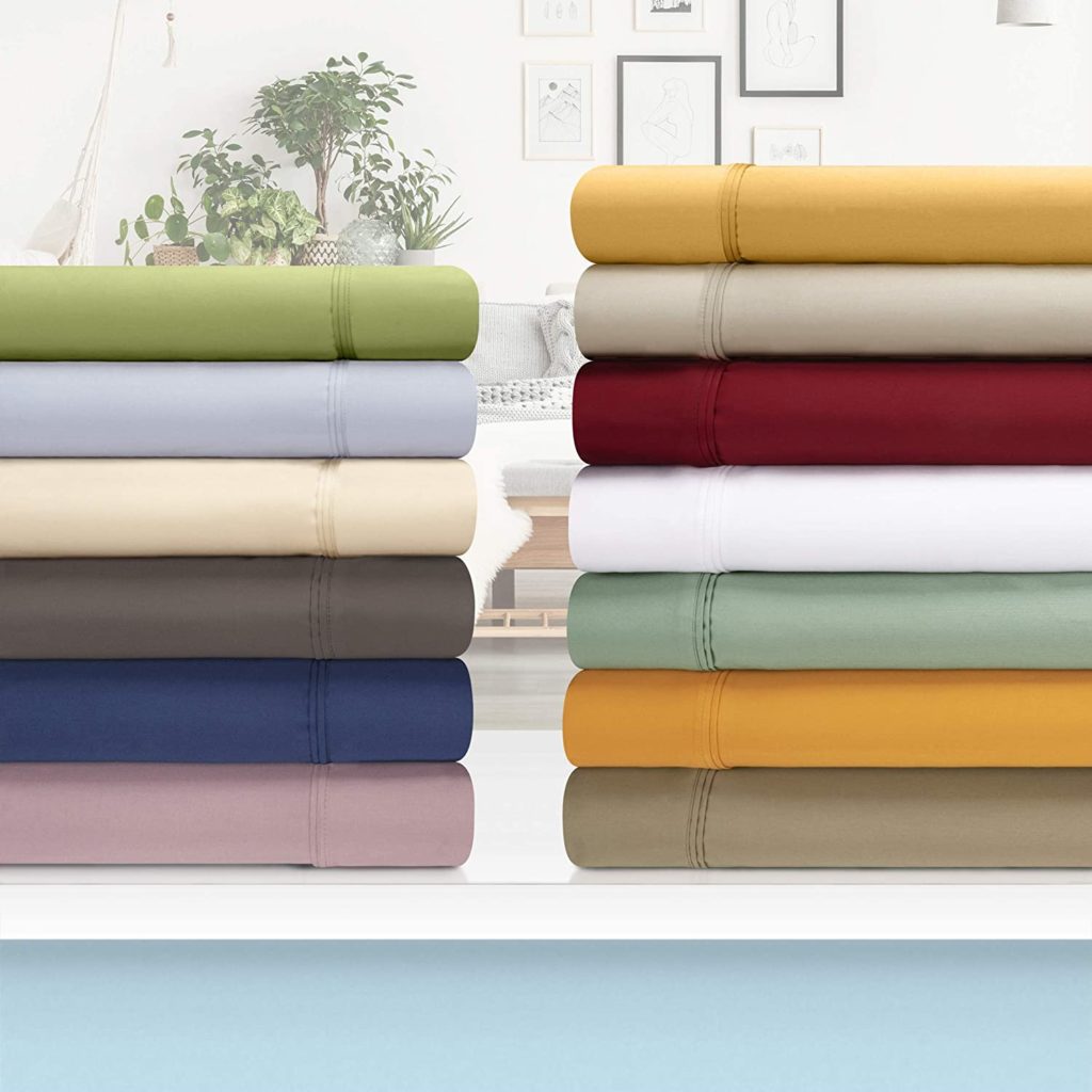 sheet sets folded neatly and stacked in assorted colors