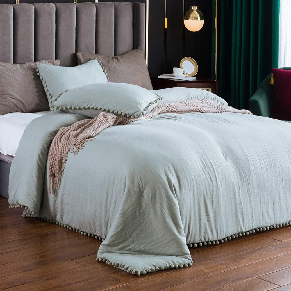 Sexy Town Pom Pom Comforter in Light Blue Color