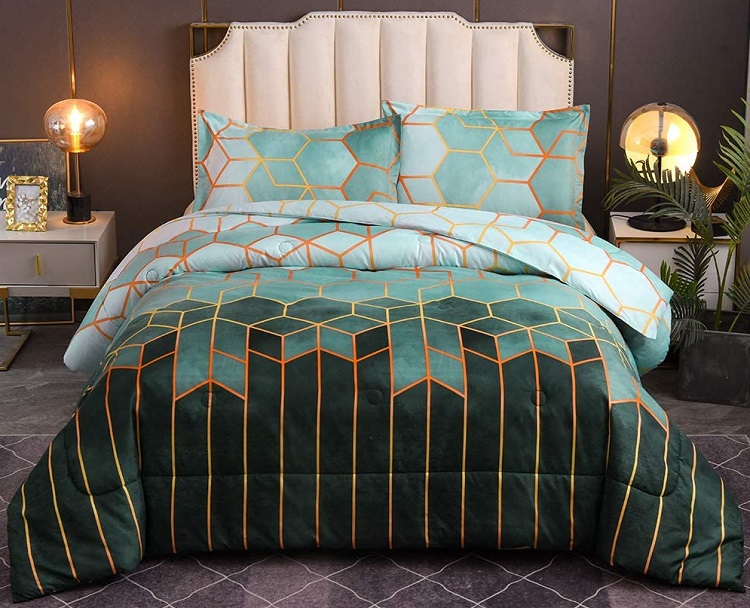 Sisher Marble Geometry Emerald Green Comforter Set