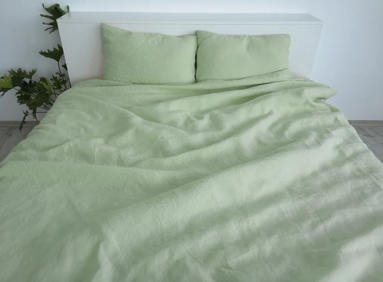 True Things Sage Green Linen Duvet Cover