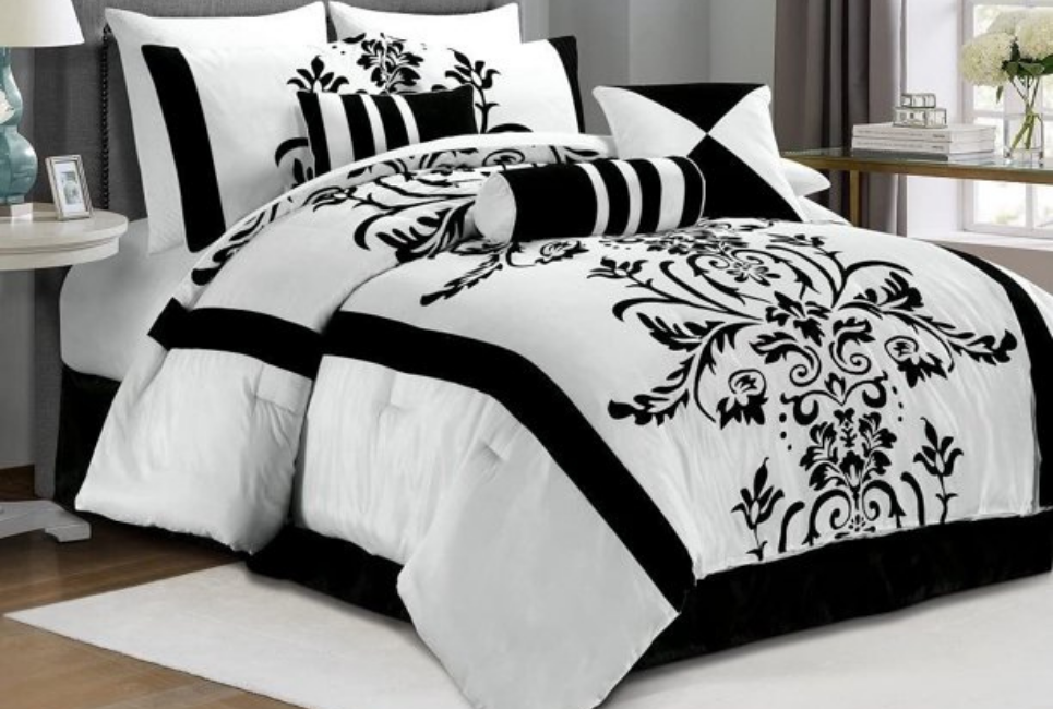 black and white floral print bedding