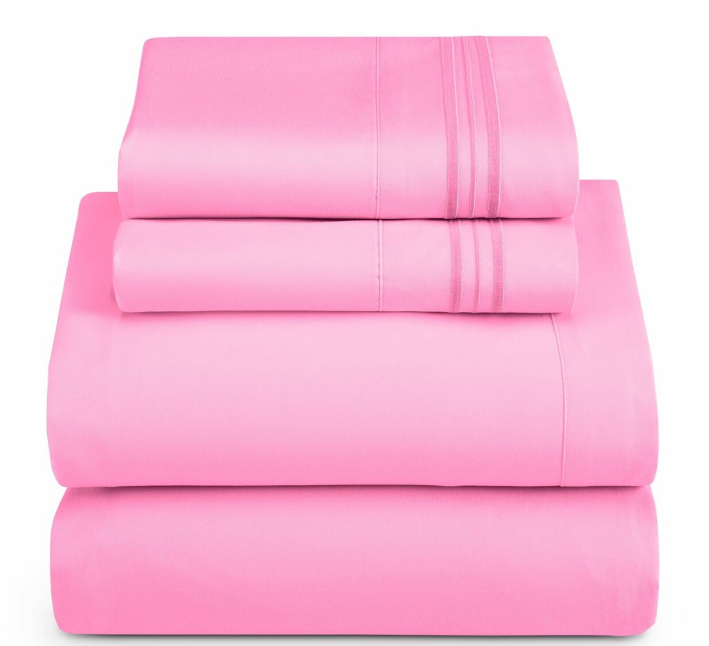 bright pink folded and stacked sheet set