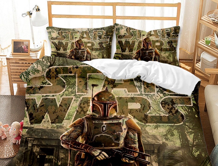 camo star wars comforter on bed
