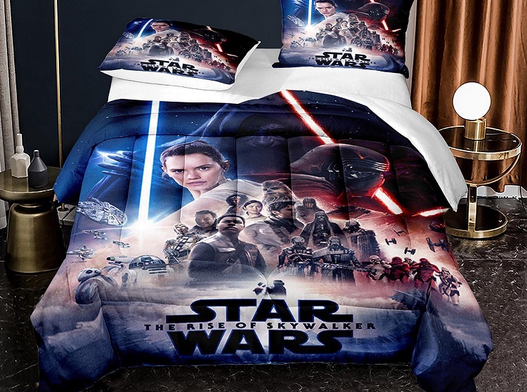 characters from star wars comforter on bed