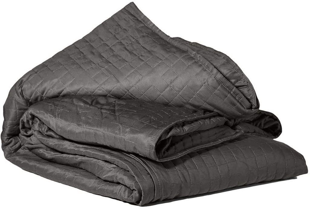 dark grey blanket folded neatly