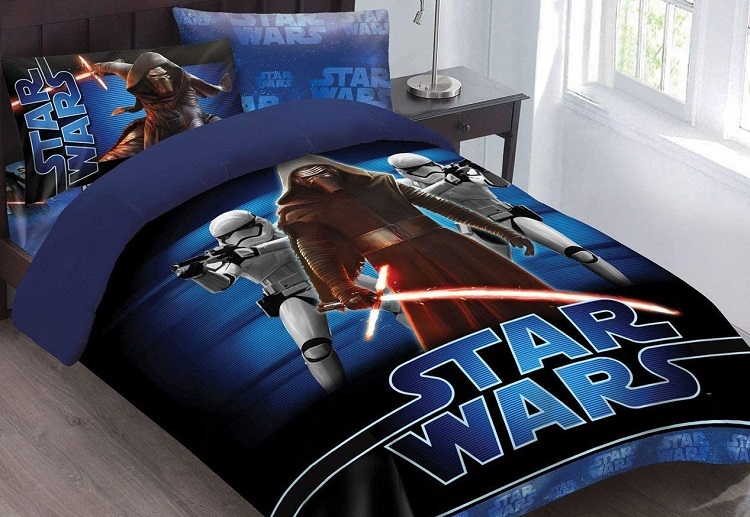 darth vader and stormtroopers comforter on bed