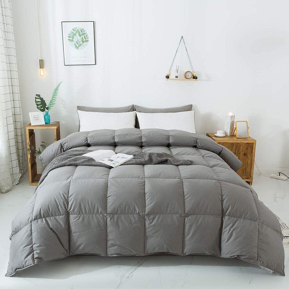 grey cotton comforter in peaceful bedroom