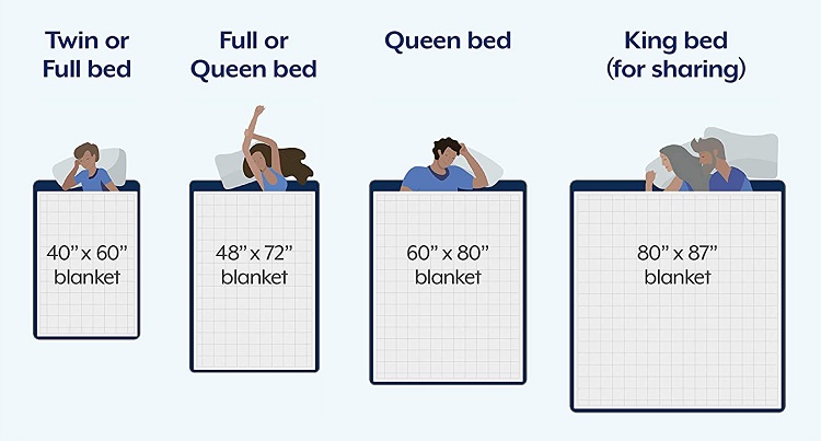 infographic of bed and blanket sizes and dimensions