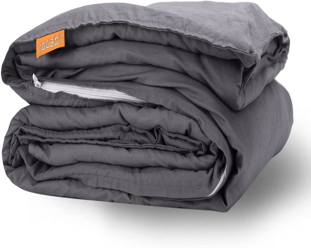large grey blanket with zipper folded