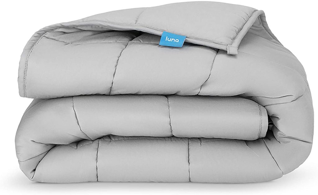 luna brand grey weighted blanket neatly folded