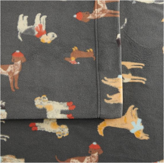 fleece sheet set with dogs printed on