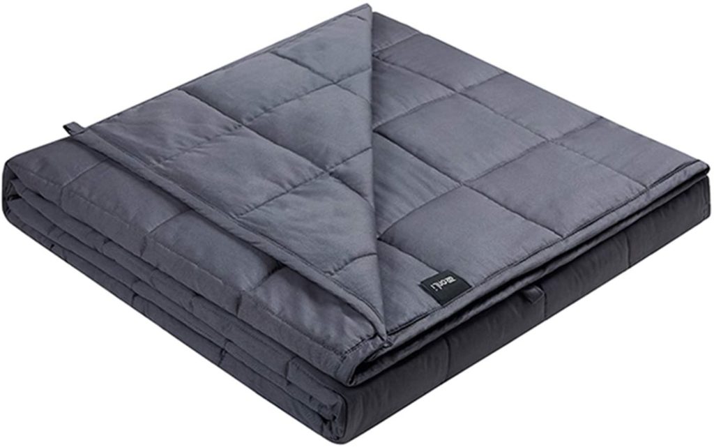 neatly folded dark grey cooling weighted blanket