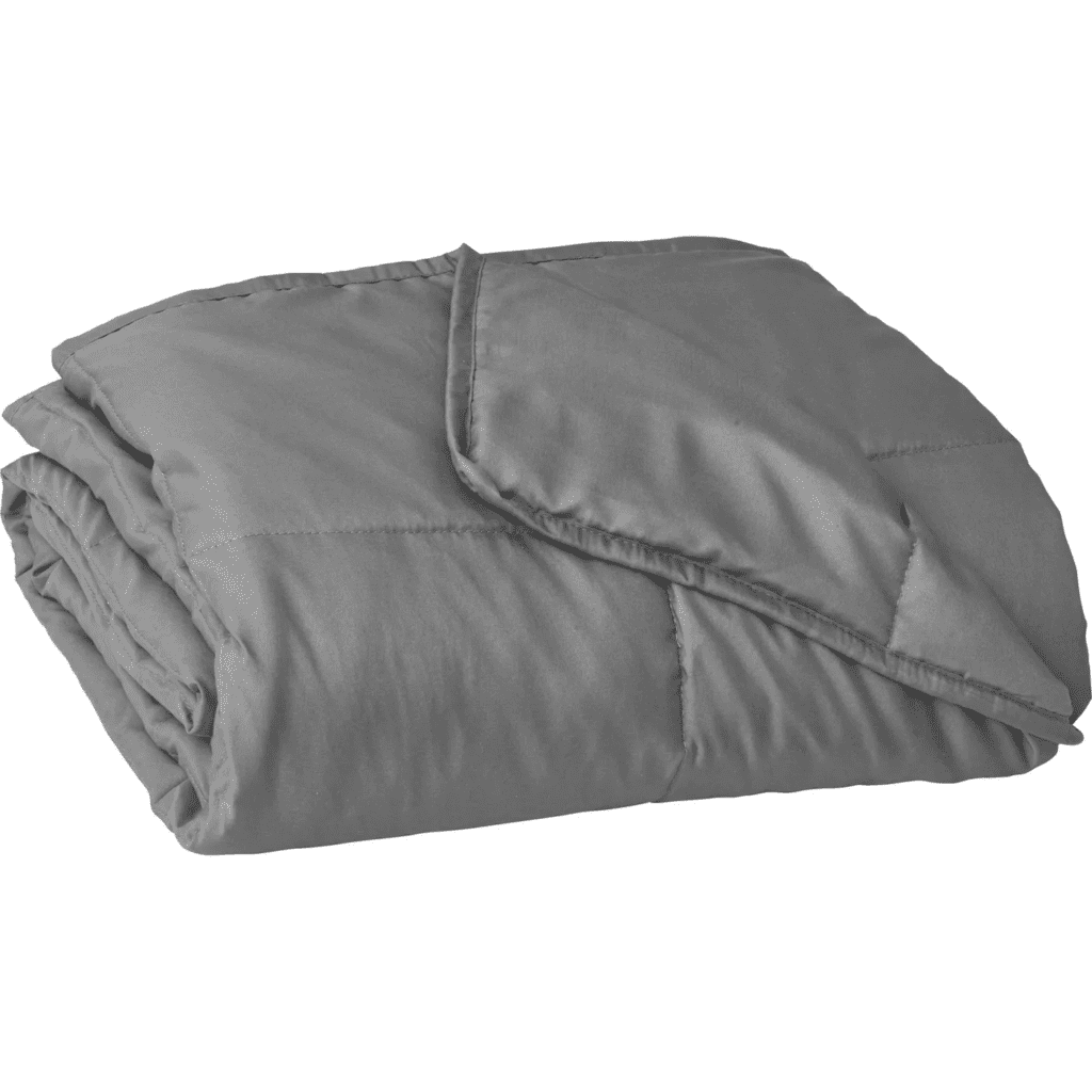 neatly folded grey weighted blanket