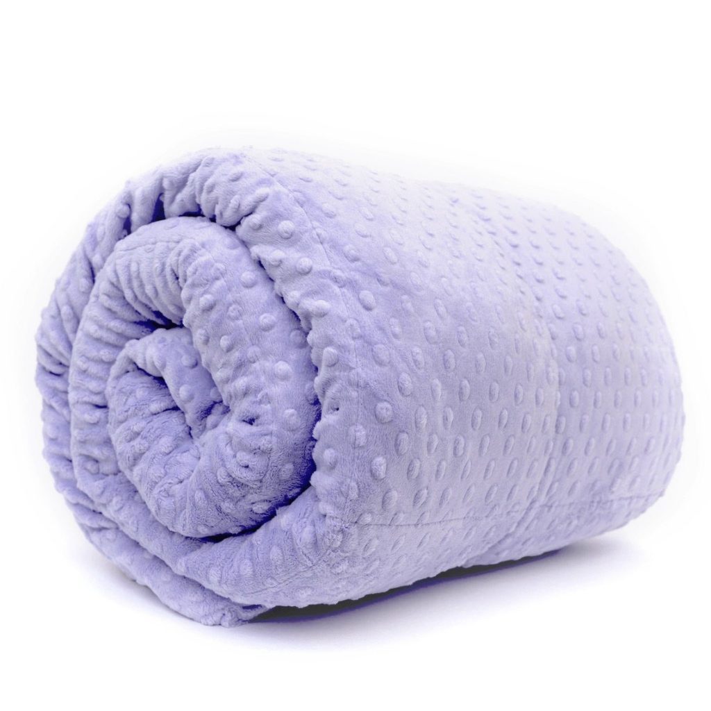 neatly rolled light purple weighted blanket