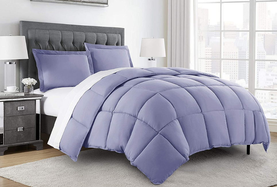 periwinkle purple comforter on bed