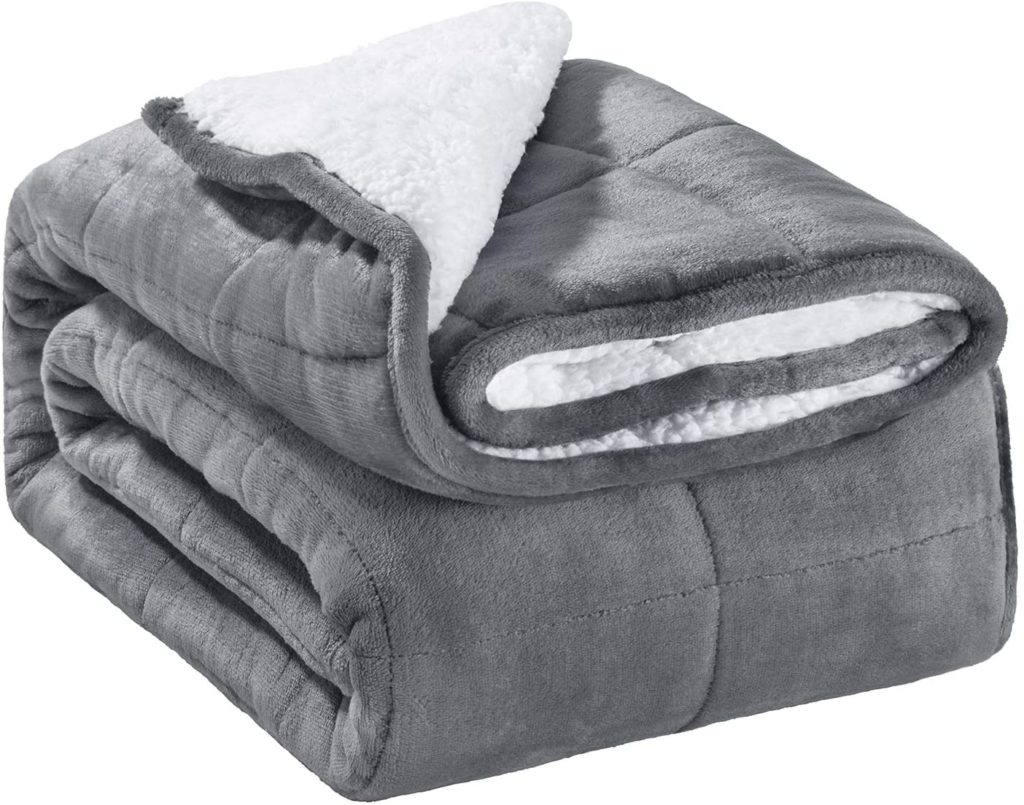 reversible grey and white sherpa blanket