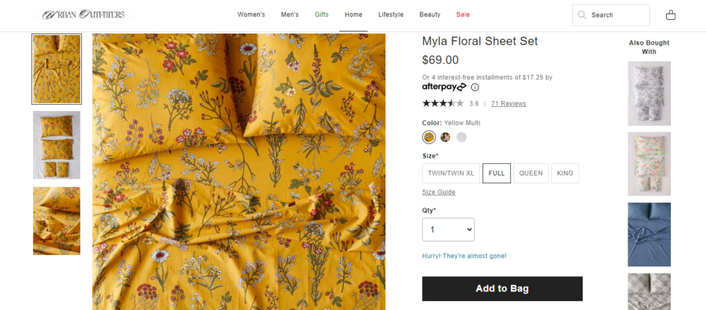 yellow sheet shopping screenshot