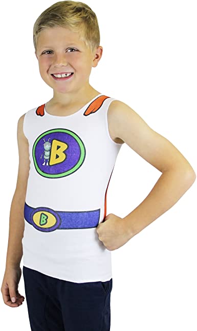 young boy in compression tank top designed to look like a superhero costume