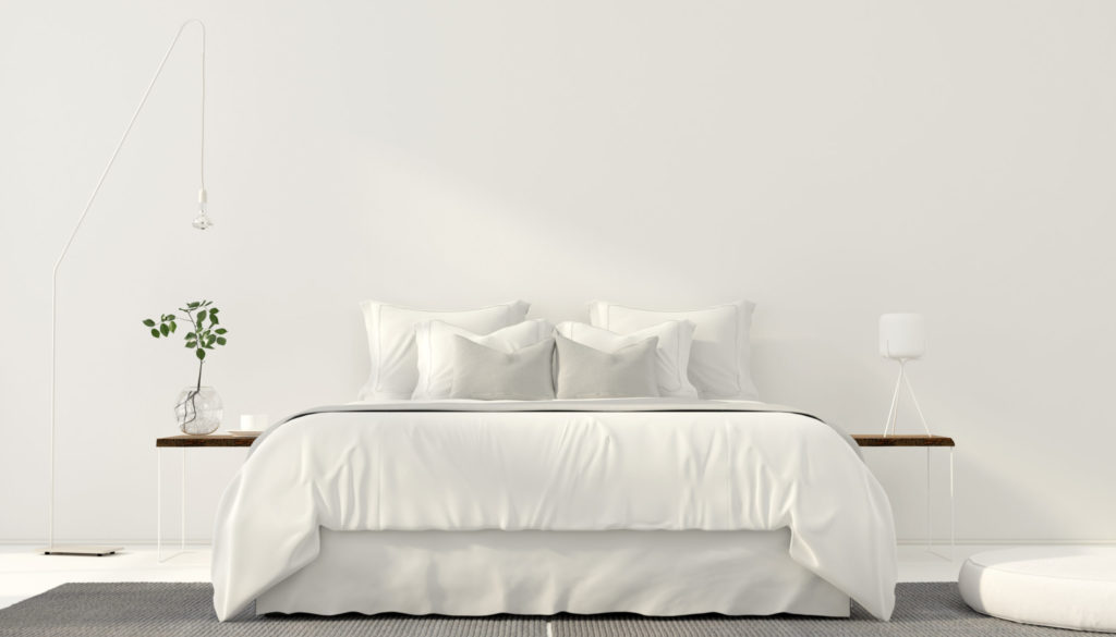 White Bed with White Skirt