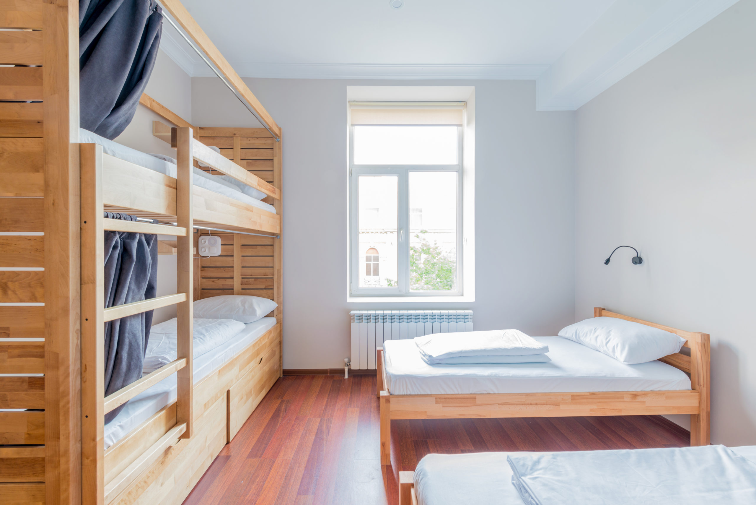 dormitory beds arranged in room